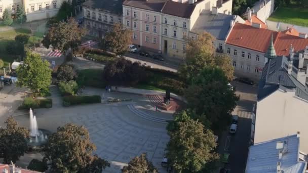 Güzel Fountain Independence Square Przemysl Hava Manzaralı Polonya Yüksek Kalite — Stok video