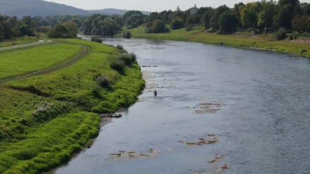 Güzel Peyzaj Nehri San Przemysl Hava Manzarası Polonya Yüksek Kalite — Stok video