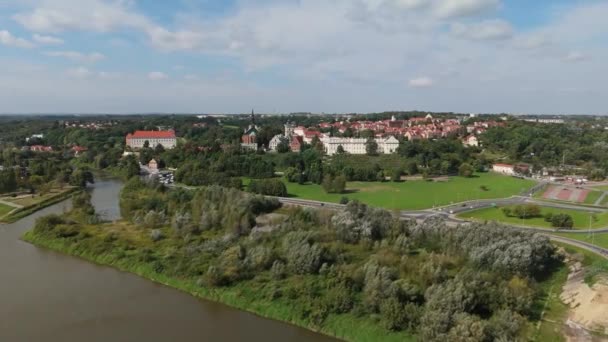Schöne Panorama Altstadt Sandomierz Luftaufnahme Polen Hochwertiges Filmmaterial — Stockvideo