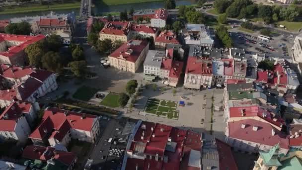Schöne Altstadt Marktplatz Przemysl Luftaufnahme Polen Hochwertiges Filmmaterial — Stockvideo
