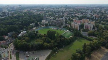 Güzel Peyzaj Stadyumu Lublinianka Lublin Hava Manzarası Polonya. Yüksek kalite 4k görüntü