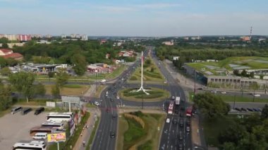 Direk Rondo Dmowskiego Lublin Hava Görüntüsü Polonya. Yüksek kalite 4k görüntü