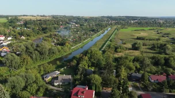 Beautiful Landscape River Hill Houses Krasnystaw Aerial View Poland High — Stock Video