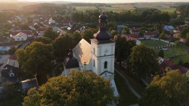 Beautiful Landscape Church Narol Aerial View Poland High Quality Footage — Stock Video