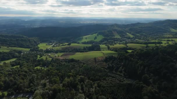 Piękne Góry Krajobrazowe Bieszczady Widok Powietrza Polska Wysokiej Jakości Materiał — Wideo stockowe