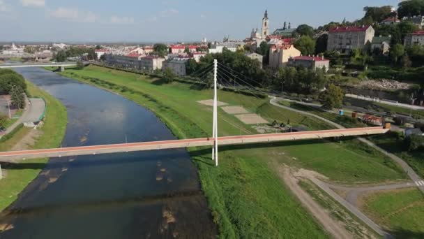 Beautiful Footbridge River San Przemysl Aerial View Poland High Quality — Stock Video