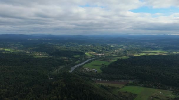 Bela Paisagem Mountain River Bieszczady Vista Aérea Polónia Imagens Alta — Vídeo de Stock