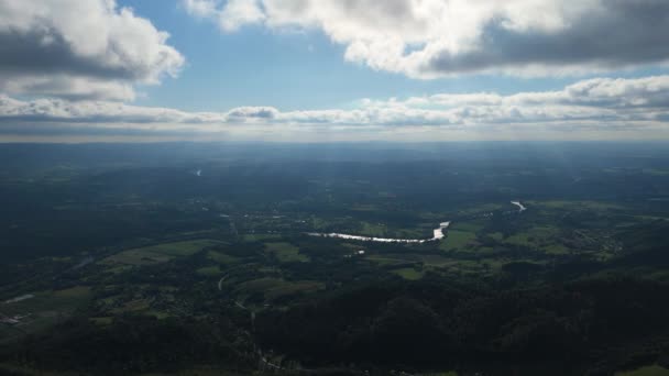 Hermoso Paisaje Sky River Mountains Bieszczady Vista Aérea Polonia Imágenes — Vídeo de stock