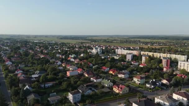 Beautiful Landscape Church Housing Estate Krasnystaw Aerial View Poland High — Stock Video