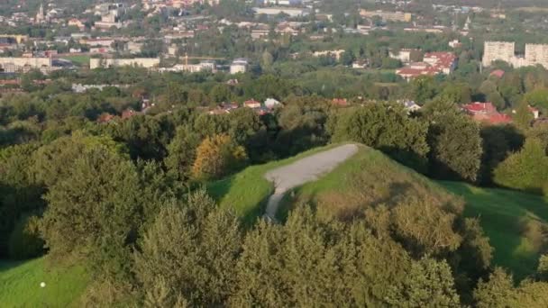 Piękny Krajobraz Tatar Mound Hill Przemysl Aerial View Poland Wysokiej — Wideo stockowe