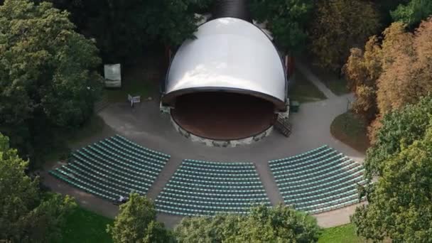 Frumoasa Bandă Shell Saski Park Muszla Lublin Vedere Aeriană Polonia — Videoclip de stoc