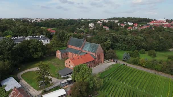Güzel Vineyard Kilisesi Sandomierz Hava Manzarası Polonya Yüksek Kalite Görüntü — Stok video
