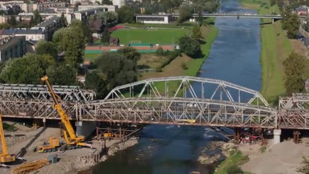 Piękny Most Kolejowy Przemysl Aerial View Poland Wysokiej Jakości Materiał — Wideo stockowe