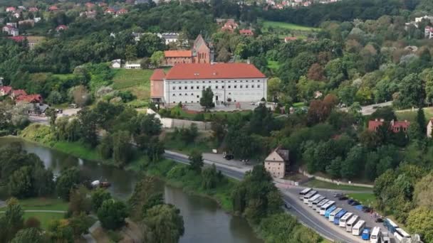 Panorama Royal Castle Sandomierz Aerial View Polsko Vysoce Kvalitní Záběry — Stock video