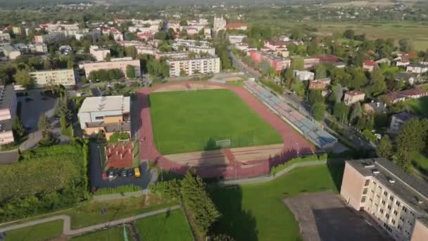 Piękny Panoramiczny Stadion Krasnystaw Aerial View Poland Wysokiej Jakości Materiał — Wideo stockowe
