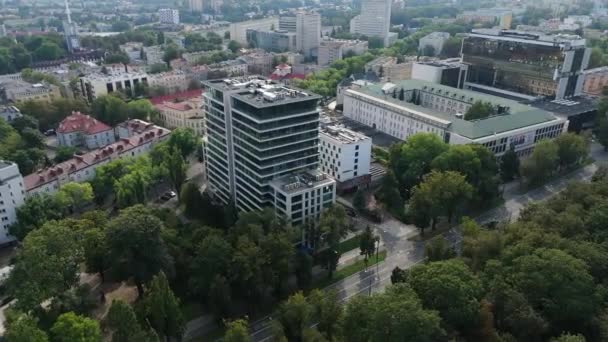 Beautiful Downtown Saski Park Lublin Aerial View Poland High Quality — Stock Video