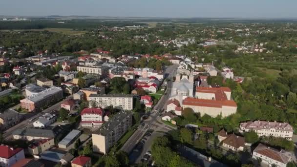 Όμορφη Αγορά Τοπίο Εκκλησία Πλατεία Krasnystaw Aerial View Πολωνία Υψηλής — Αρχείο Βίντεο