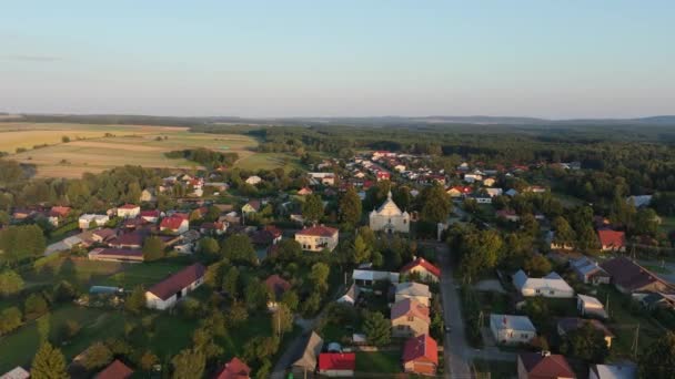 Biserica Peisagistică Frumoasă Narol Vedere Aeriană Polonia Înregistrare Înaltă Calitate — Videoclip de stoc
