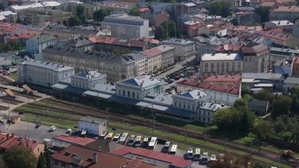 Piękny Krajobrazowy Dworzec Kolejowy Przemysl Aerial View Poland Wysokiej Jakości — Wideo stockowe