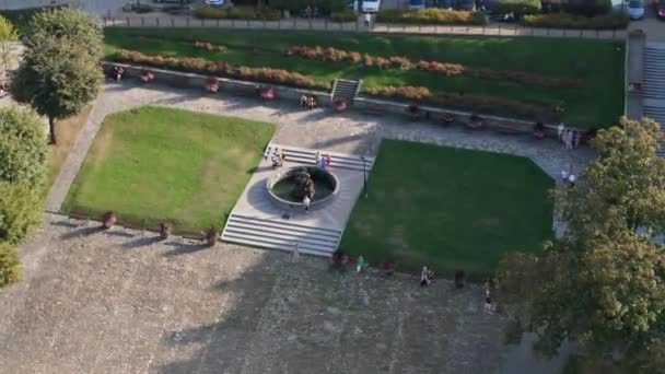 Güzel Fountain Old Town Pazar Meydanı Przemysl Hava Manzarası Polonya — Stok video