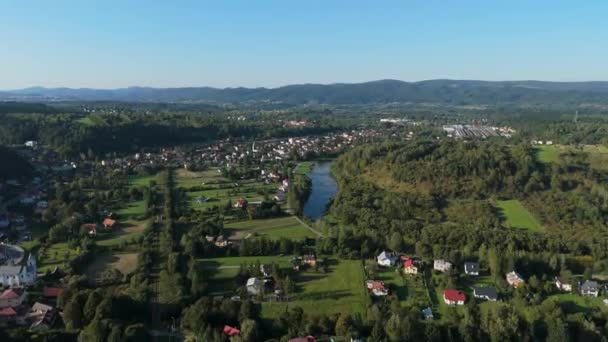 Beautiful Landscape Mountains Bieszczady River Zagorz Aerial View Πολωνία Υψηλής — Αρχείο Βίντεο