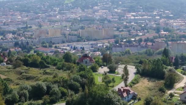 Beautiful Hill Observation Deck Przemysl Aerial View Poland High Quality — Stock Video