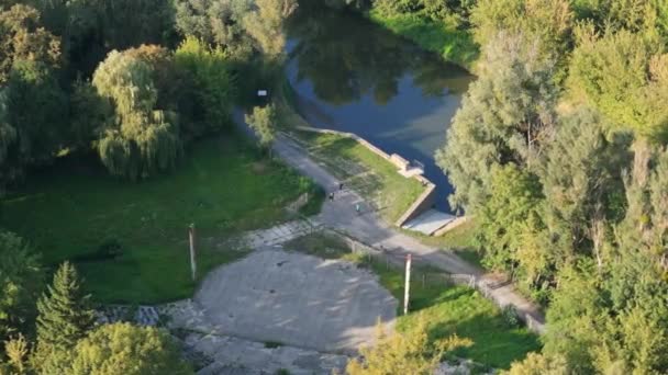 Beautiful Amphitheater River Park Krasnystaw Aerial View Poland High Quality — Stock Video