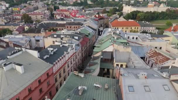 Beautiful Street Old Town Lublin Aerial View Polsko Vysoce Kvalitní — Stock video