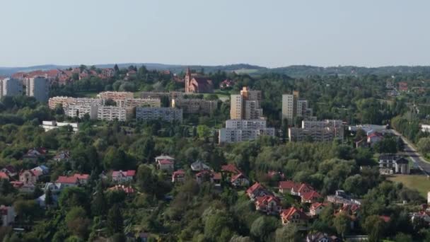 Piękny Krajobraz Góry Wzgórza Osiedle Przemysł Aerial View Poland Wysokiej — Wideo stockowe