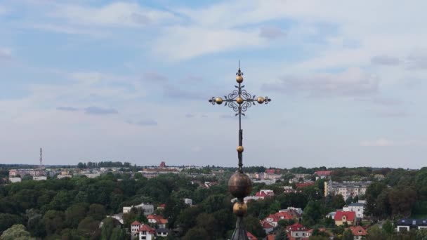 Panorama Cross Üst Basilica Sandomierz Hava Görüntüsü Polonya Yüksek Kalite — Stok video