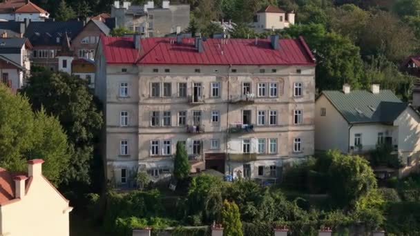 Prachtige Landschap Hill Huizen Przemysl Luchtfoto View Polen Hoge Kwaliteit — Stockvideo