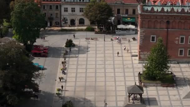 Mooie Oude Stadsplein Sandomierz Luchtfoto View Polen Hoge Kwaliteit Beeldmateriaal — Stockvideo