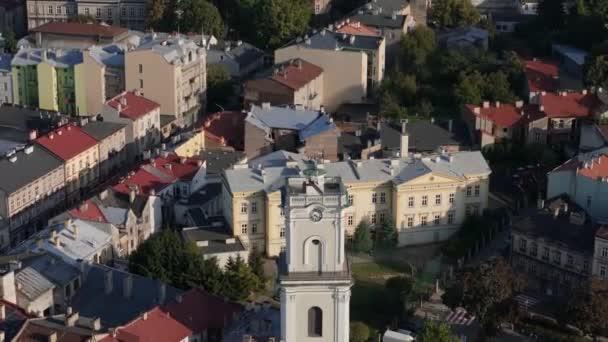 Schöne Landschaft Tower Museum Przemysl Luftaufnahme Polen Hochwertiges Filmmaterial — Stockvideo