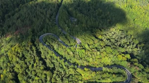 Krásná Serpentine Road Mountain Bieszczady Sanok Aerial View Polsko Vysoce — Stock video