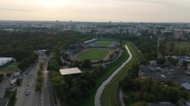 Güzel Panorama Stadyumu Lublin Hava Manzaralı Polonya. Yüksek kalite 4k görüntü
