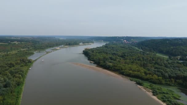 Vackra Panorama Floden Vistula Kazmierz Dolny Antenn Utsikt Polen Högkvalitativ — Stockvideo