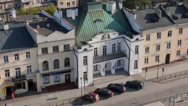 Mooie Raad Downtown Market Square Krasnystaw Luchtfoto View Polen Hoge — Stockvideo