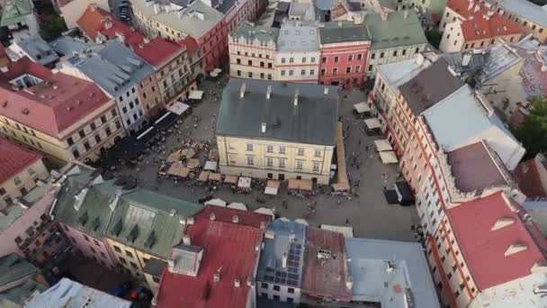 Beautiful Market Square Old Town Lublin Aerial View Poland High — Stock Video