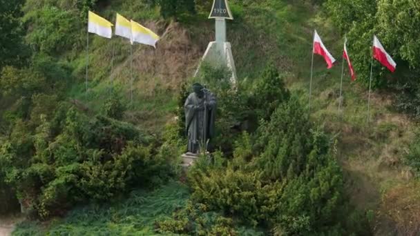 Monumen Yohanes Paulus Pemandangan Udara Sandomierz Polandia Rekaman Berkualitas Tinggi — Stok Video