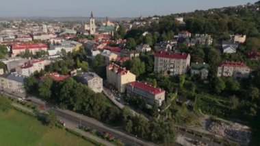 Güzel Panorama Eski Şehir Przemysl Hava Manzaralı Polonya. Yüksek kalite 4k görüntü