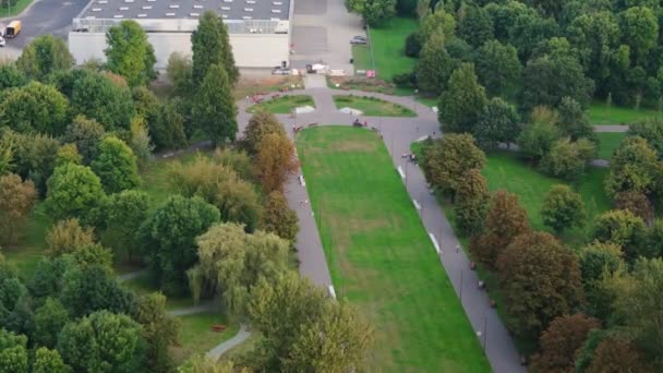 Beautiful Central Park Ludowy Lublin Aerial View Poland High Quality — Stock Video