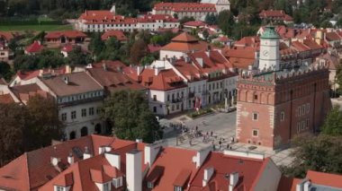 Güzel Eski Kent Market Meydanı Sandomierz Hava Manzarası Polonya. Yüksek kalite 4k görüntü