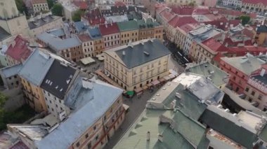 Güzel Pazar Meydanı Eski Şehir Lublin Hava Manzarası Polonya. Yüksek kalite 4k görüntü
