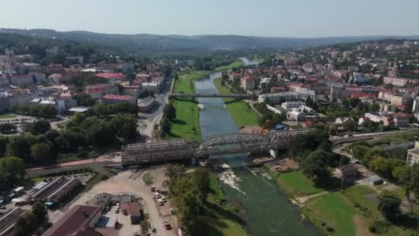 Schöne Eisenbahnbrücke Przemysl Luftaufnahme Polen Hochwertiges Filmmaterial — Stockvideo