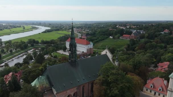 Panorama Basílica Sandomierz Vista Aérea Polonia Imágenes Alta Calidad — Vídeos de Stock