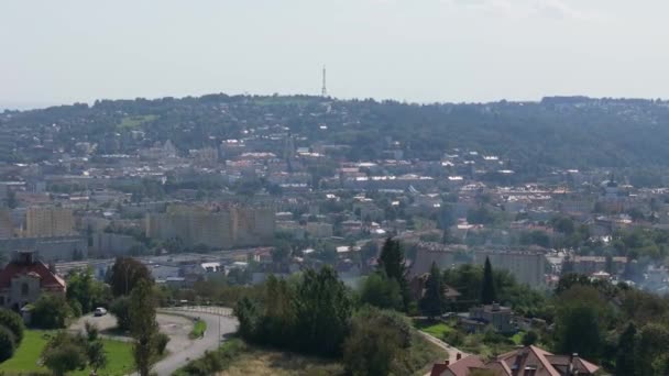 Güzel Tepe Gözlem Güvertesi Przemysl Hava Görüntüsü Polonya Yüksek Kalite — Stok video