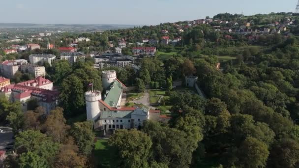 Vackra Landskap Slott Przemysl Antenn View Poland Högkvalitativ Film — Stockvideo