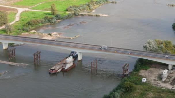 Indah Jembatan Sungai Vistula Sandomierz Pemandangan Udara Polandia Rekaman Berkualitas — Stok Video