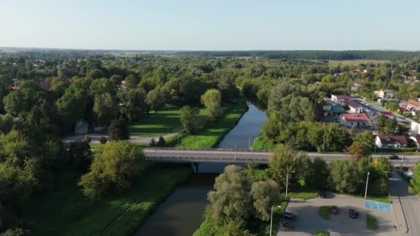 Beautiful Landscape River Bridge Krasnystaw Aerial View Poland High Quality — Stock Video