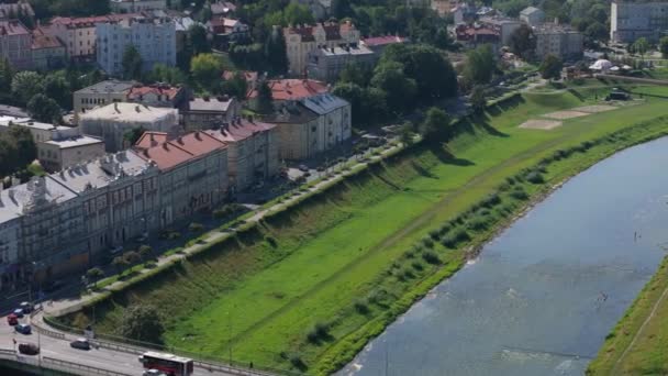 Beautiful Boulevards Bridge River Przemysl Aerial View Poland High Quality — Stock Video